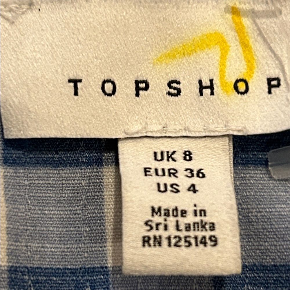 Topshop Blue Checkered Ruffle Blouse size 4 - Picture 5 of 7